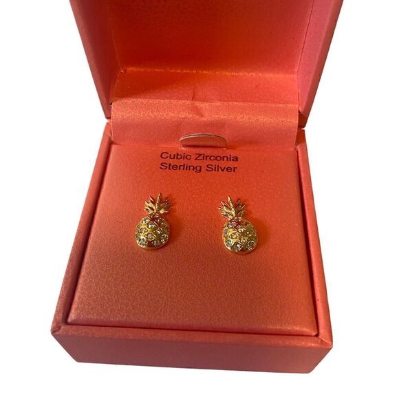 Rachel Zoe Delicate Looking Sterling Silver Gold Toned Pineapple Post Earrings - Picture 5 of 6